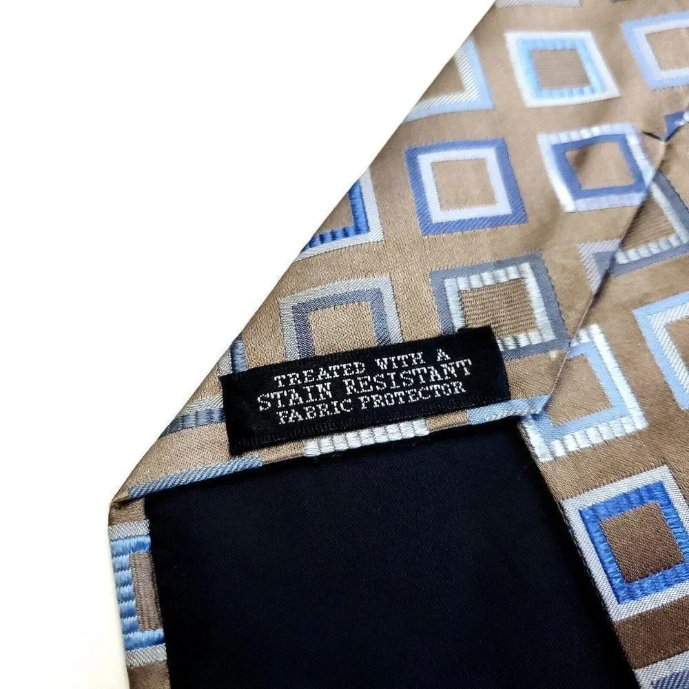 Croft & Barrow Beige Blue‎ Woven Geometric Silk Tie Stain Resistant